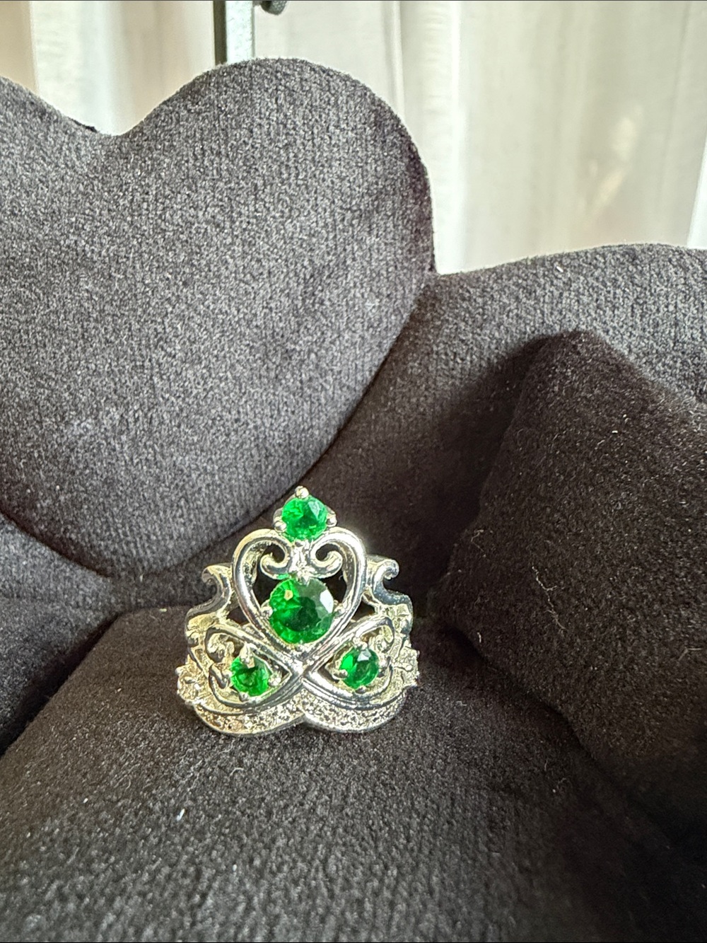 Vintage-Inspired Silver Ring with Green Gemstones